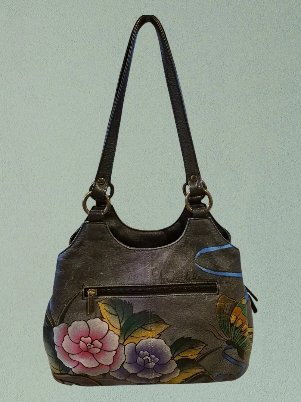 Anuschka Hand Painted Leather Hobo Shoulder Bag